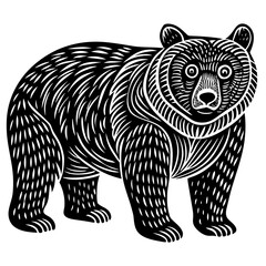 hand drawn bear in a minimal linocut style slim silhouette illustration