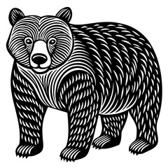 hand drawn bear in a minimal linocut style slim silhouette illustration