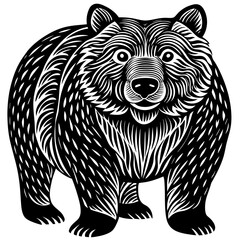 hand drawn bear in a minimal linocut style slim silhouette illustration