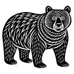 hand drawn bear in a minimal linocut style slim silhouette illustration