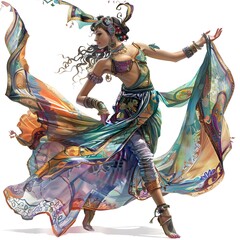 dancing girl in a dress on  white background generative ai