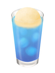 グラスに入った青いクリームソーダ　バニラアイスのせ