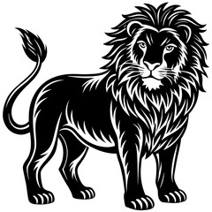 hand drawn lion in a minimal linocut style 4k si silhouette illustration