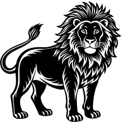 hand drawn lion in a minimal linocut style 4k si silhouette illustration