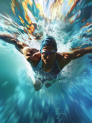 Underwater Swimmer in Dynamic Motion