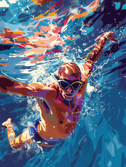 Underwater Swimmer in Dynamic Motion