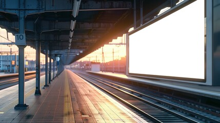 Train platform with blank space board. A Blank Advertising Board for Eye-Catching Displays on Train Platforms