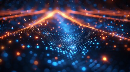 Obraz premium Abstract wave with soft blue glowing bokeh light background.