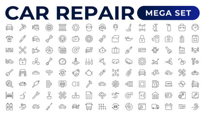 Car service & garage line icons set. repair, car detail. Car service icon set on white background. Auto service, car repair icon set. Car service and garage illustration icon set.