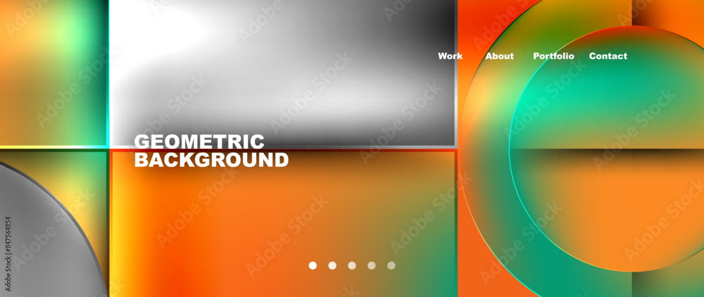 Poster Bright colorful squares with round elements minimal geometric background. Vector Illustration For Wallpaper, Banner, Background, Card, Book Illustration, landing page