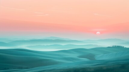 Tranquil Pastel Sunset Landscape with Rolling Hills for Soothing Streaming Backdrop