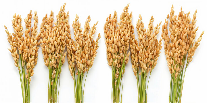 Group of rice stalks over white