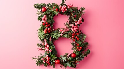 Christmas alphabet letters B on pink background