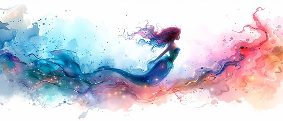 Abstract Watercolor Clipart colorful Background Mermaid. Colorful Watercolor Splash Art Design