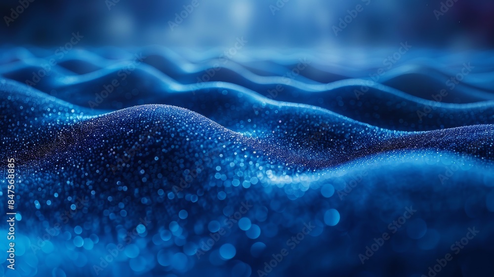 Poster abstract wave with soft blue glowing bokeh light background.