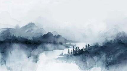 sumi-e ink washes ethereal zen landscape abstract background