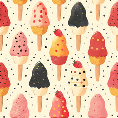 Colorful ice cream pattern on a white background.