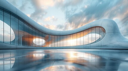 Futuristic Architectural Design with Large Windows and a Wet Floor - Powered by Adobe