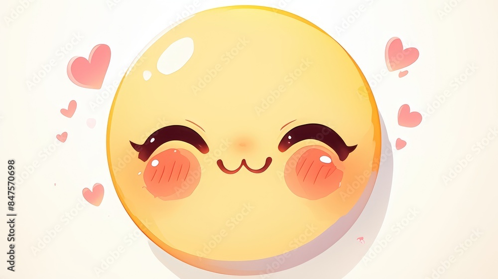 Canvas Prints A hand drawn illustration featuring a cute emoticon with an adorable kawaii expression set against a white background