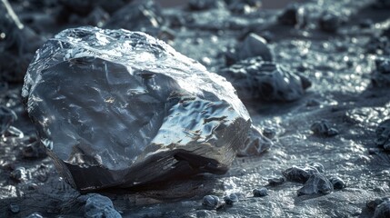 A large rock sits on a rocky surface
