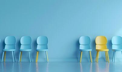 Yellow chair standing out from the crowd. Business concept. 3D rendering