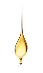 Graceful golden fluid forming smooth wave with droplets on transparent background
