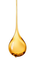 Graceful golden fluid forming smooth wave with droplets on transparent background

