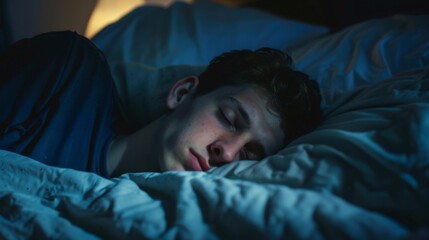 Caucasian young man struggling to sleep at night