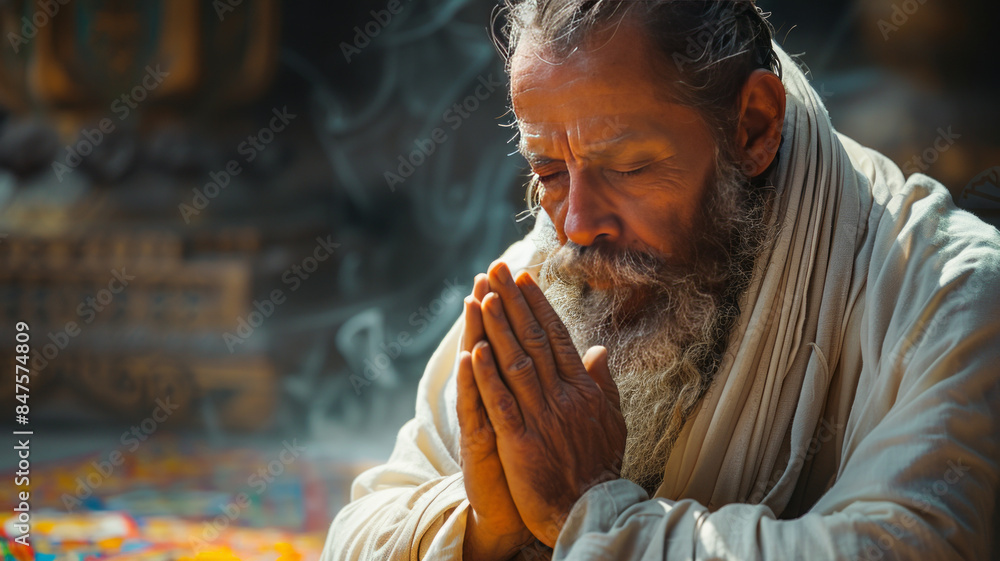 Wall mural muslim man praying.generative ai