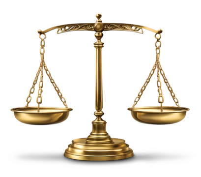 Golden scale of justice, law and order concept symbol