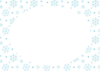 ライトブルーの雪の結晶のフレームイラスト 横長