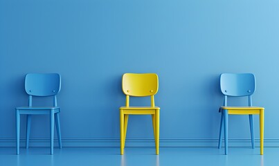 Yellow chair standing out from the crowd. Business concept. 3D rendering