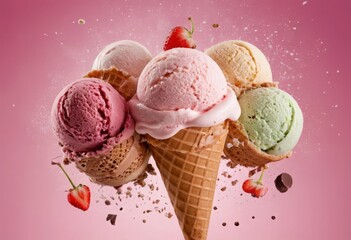 Delicious ice cream cone with chocolate