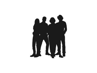 family Standing silhouettes vector. Set of vector silhouettes of a family, men, women and children, group of standing people. People silhouettes vector set. black vector isolated on white background.