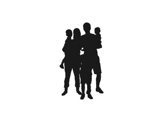family Standing silhouettes vector. Set of vector silhouettes of a family, men, women and children, group of standing people. family standing together. black vector isolated on white background.