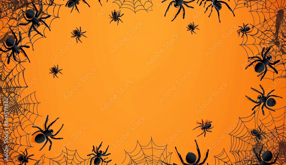 Sticker halloween background with spider web and cobwebs on orange with background design