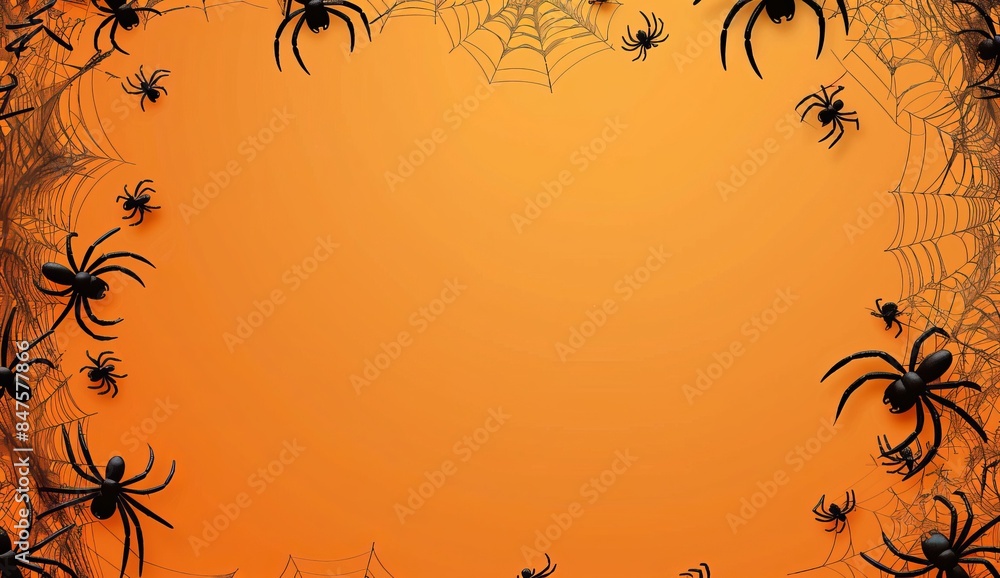 Poster halloween background with spider web and cobwebs on orange with background design