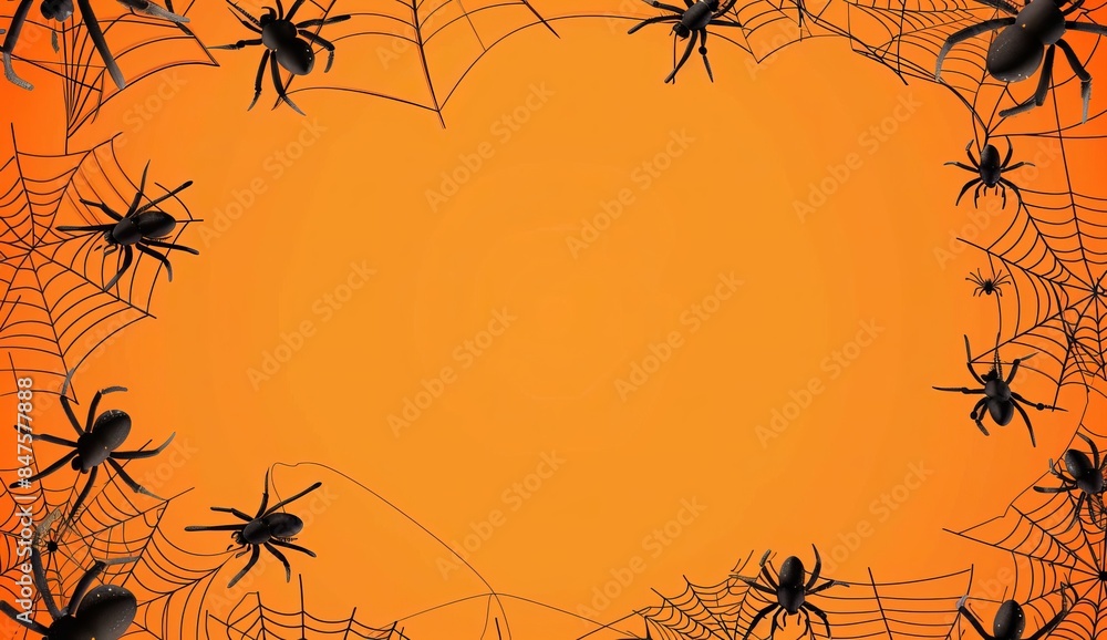 Wall mural halloween background with spider web and cobwebs on orange with background design