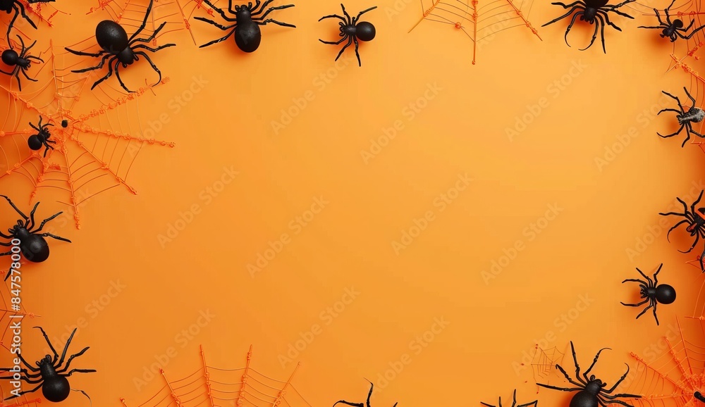 Wall mural halloween background with spider web and cobwebs on orange with background design