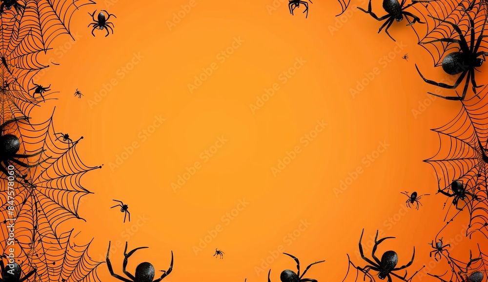 Poster halloween background with spider web and cobwebs on orange with background design