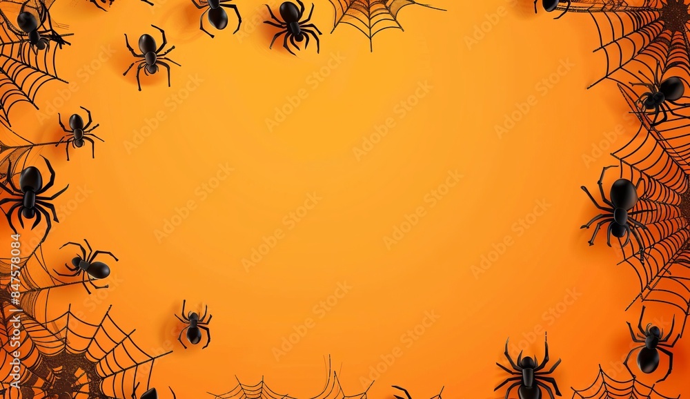 Wall mural halloween background with spider web and cobwebs on orange with background design