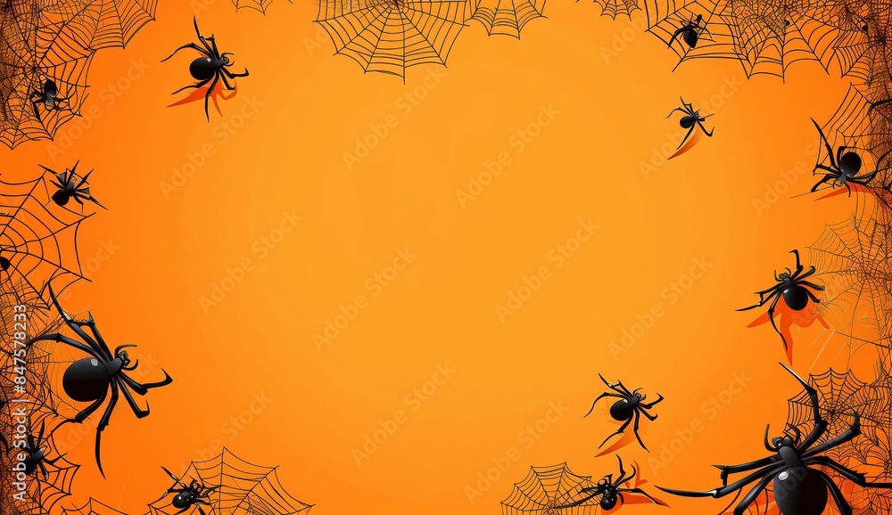Wall mural halloween background with spider web and cobwebs on orange with background design