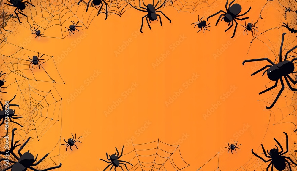 Wall mural halloween background with spider web and cobwebs on orange with background design