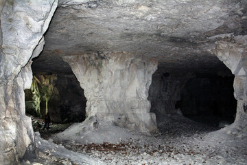 Caves for limestone mining in the village of Shiryaevo, Samara Region, Russia. Exit from the gallery © tramp51