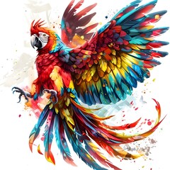 Cartoon colorful parrot isolated on white background generative ai
