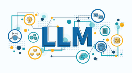The concept of LLM, AI Large Language Model with icons concept. AI deep learning to use for work support. language model  general purpose language generation capability. Vector illustrator template. © Deemerwha