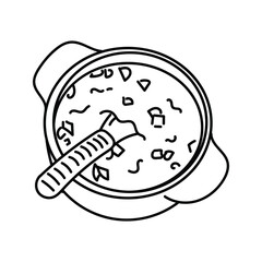 Doodle bowl of soup vector line art illustration isolated on white background. Minimalist illustration.