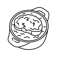 Doodle bowl of soup vector line art illustration isolated on white background. Minimalist illustration.