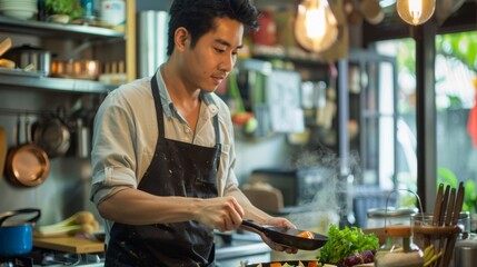 Fototapeta premium Man cooking in a kitchen