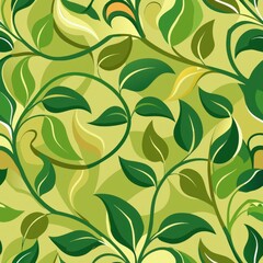 Seamless pattern of curving vines and leaves with organic shapes, Generative AI